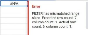 FILTER Has Mismatched Range Sizes Google Sheets